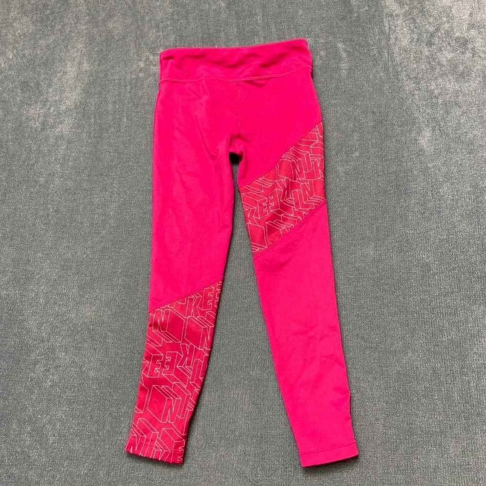 Nike Trophy Training Leggings Girls 20 Pink Graphic Logo Print Yoga Performance